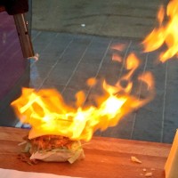 flaming blow torch pulled pork burger dirty bagel spitalfields market london